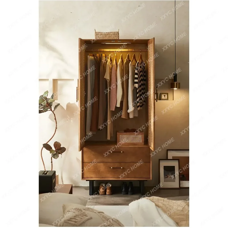 XX Chinese-style Retro Wardrobes Solid Wood Rattan Woven Storage Living Room Cabinets Homestay Bedroom Furniture Taquilla