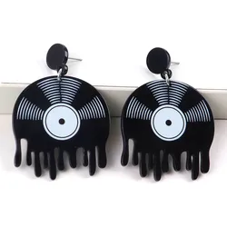 New Black Melted  DJ Vinyl Record Acrylic Halloween Earrings for Women Hip Hop Tape Disc Dangle Earring Personalized Jewelry