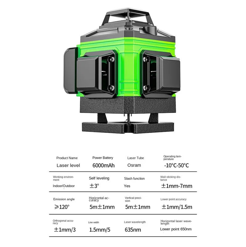 4D Professional Laser Levels 16 Line Battery 360 Horizontal Vertical Cross Light Laser Level Self-Leveling Measure Laser Beam