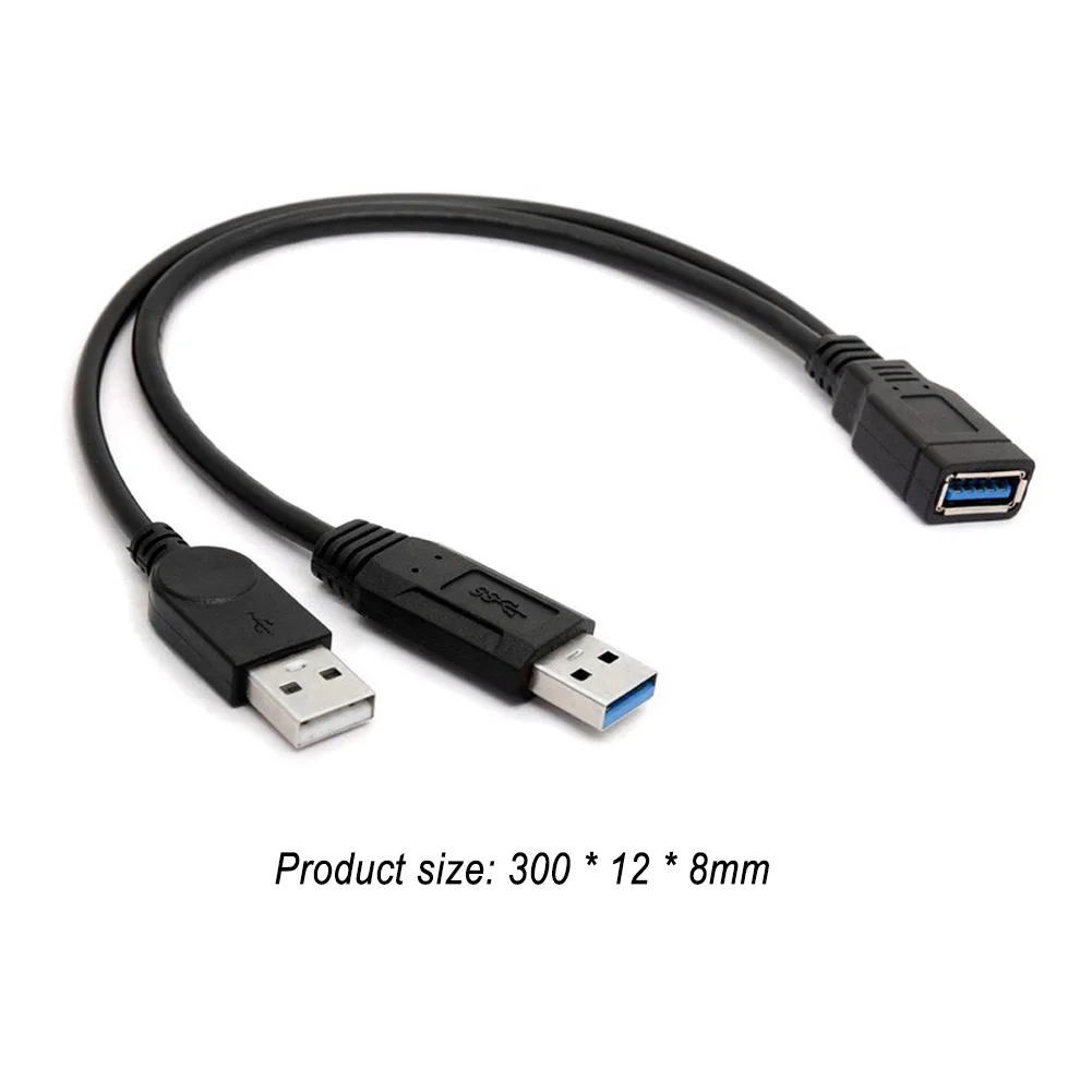 USB 3.0-Buchse auf Dual-USB-Stecker, zusätzliche Stromversorgung, Daten-Y-Splitter-Verlängerungskabel für 2,5 Zoll externen HDD SSD-Verlängerungskonverter