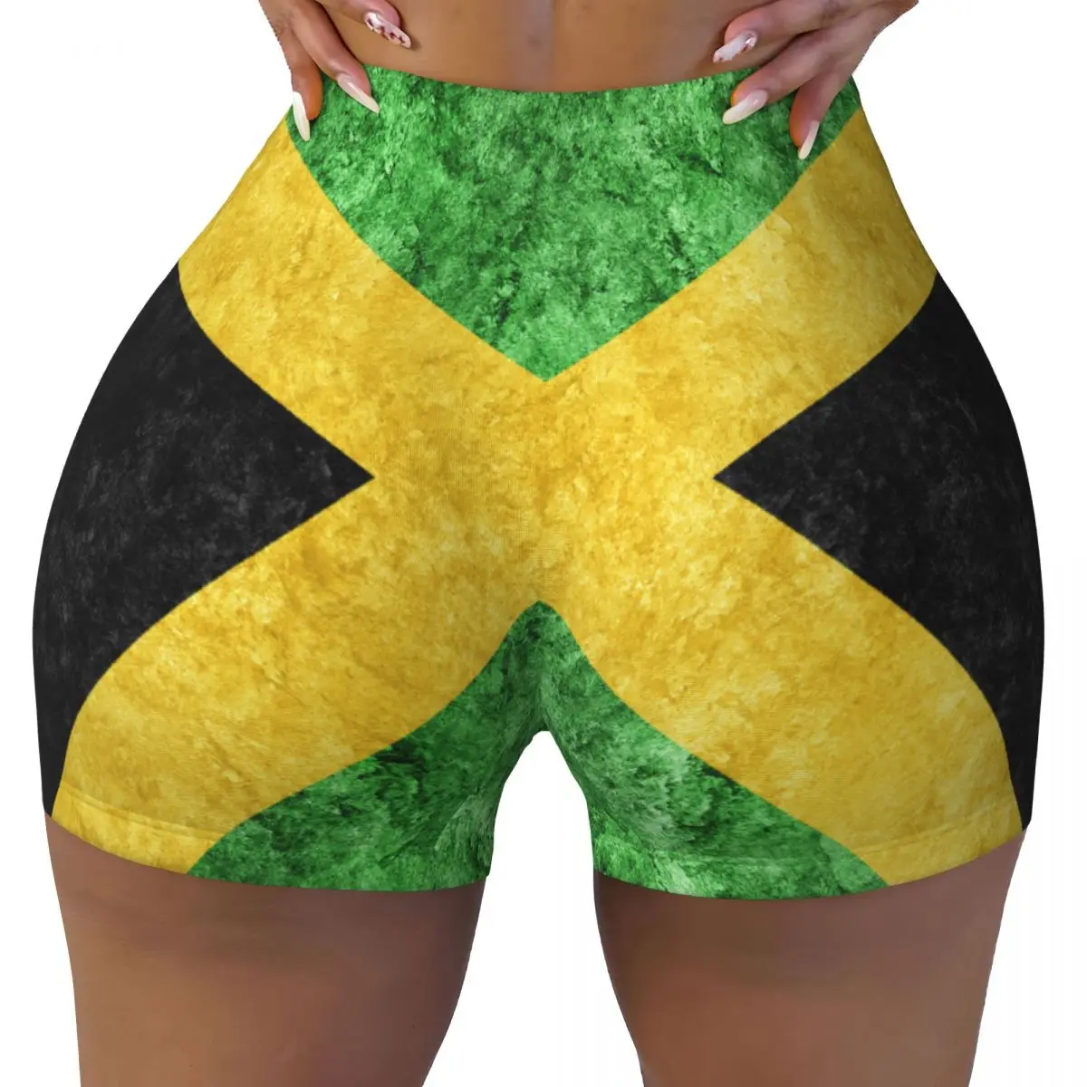 Women Yoga Shorts Jamaica Metallic Flag Workout Shorts Fitness quick-dry Ladies Yoga Gym Running Short Pants Sportswear