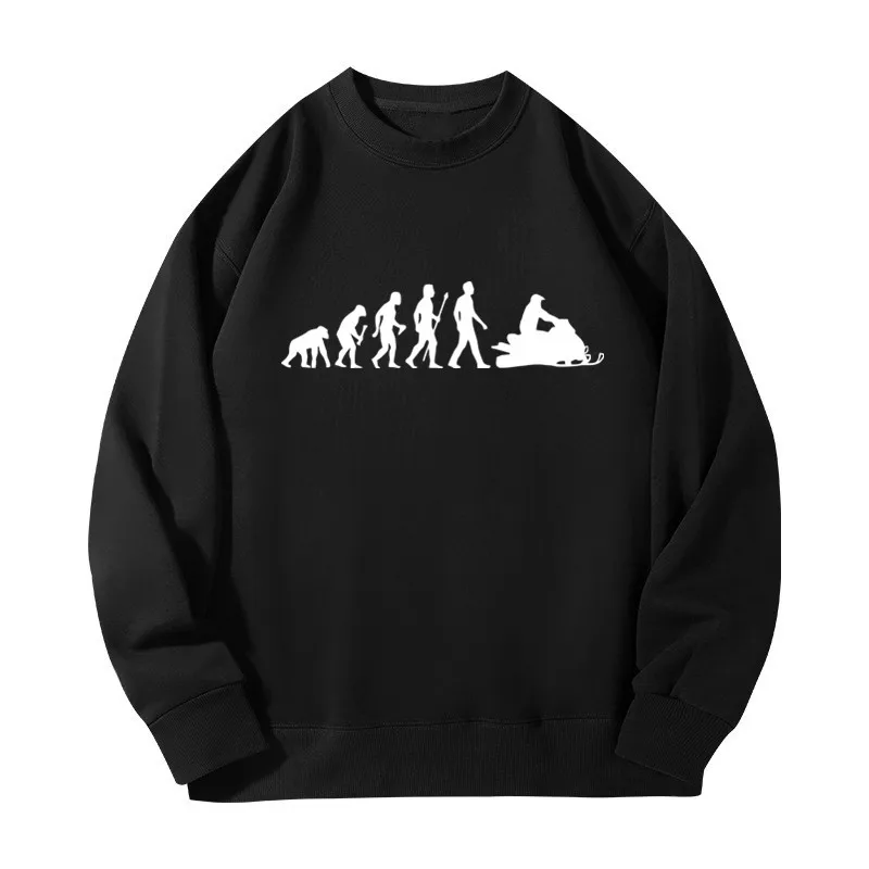 

Evolution Snowmobile Printed Sweatshirt Men and Women Streetwear Retro Round Neck Fashion Casual Couple Pullover