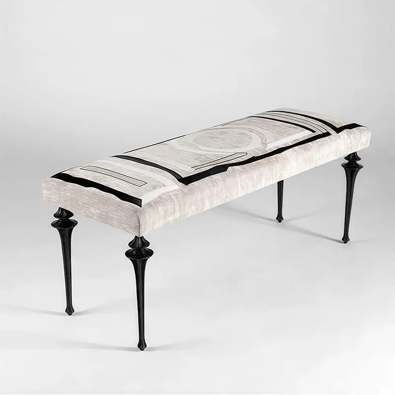 

The latest design metal leg wooden stool soft velvet cushion simple style home bedroom shoe changing stool