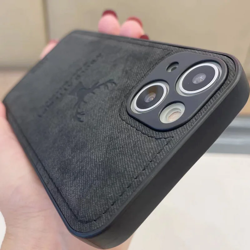 الغزلان رئيس نمط النسيج تقليم قضية الهاتف آيفون 16 15 14 13 12 Mini 11 Pro XS Max XR X 8 7 Plus SE 2022 2020 لينة غطاء من البولي يوريثان #5