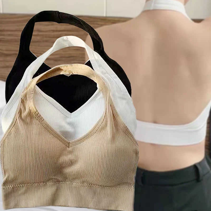 

French Hanging Neck One Size Beauty Back Camisole For Women Sexy Backless One-piece Wrap Bras Chest Gathered Camisoles Underwear