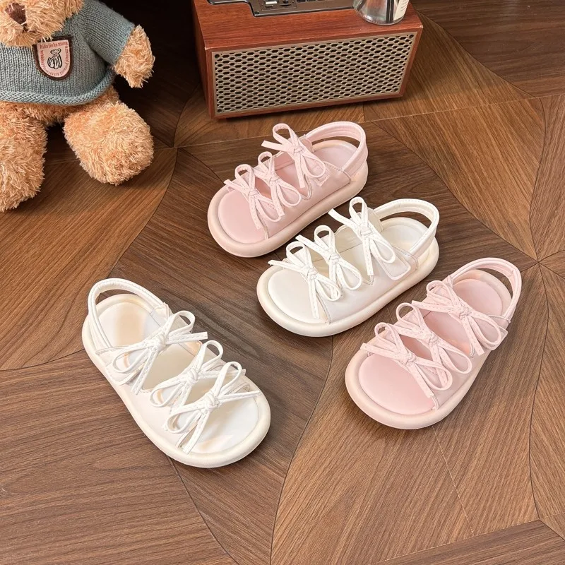 

2026 Summer Korean-style New Kids Fashion Hollow-out Causal Shoes Princess Versatile Bowknot Children Open-toe Beach Sandals