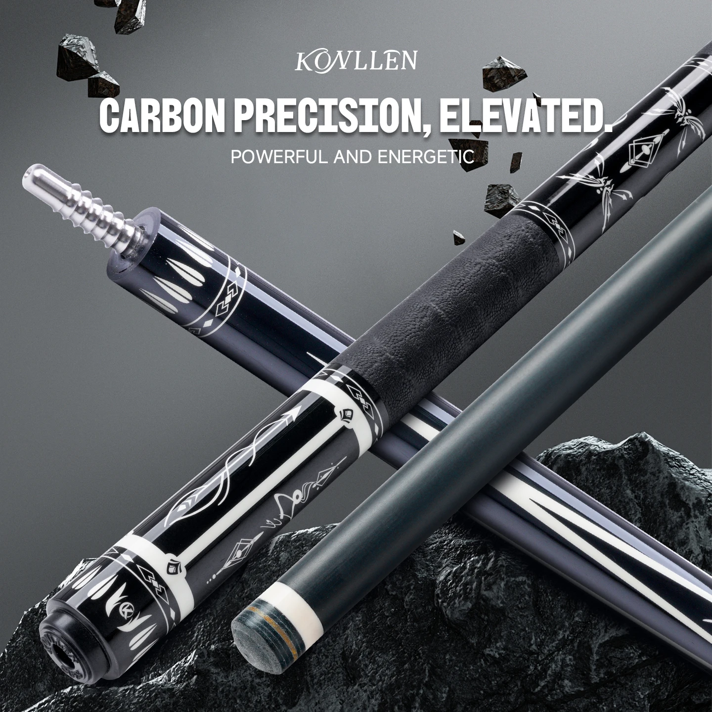 Pool Cue Stick 15K Carbon Fiber CFX Shaft Low Deflection 4-Piece Maple Core 11.8/12.4mm Tip Titanium 3/8x8 Joint KONLLEN
