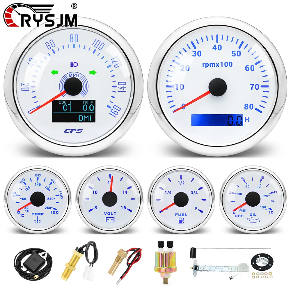 6 PCS Gauge Set With Sensors GPS Speedometer RPM Tachometer Fuel Level Meter Oil Press Voltmeter Water Temp Gauge Kit For 12V24V