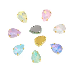 Teardrop Shape Sew On Rhinestone Strass Sliver Claw Setting Mocha Opal Claw Flatback Base Sewing Diy Craft Accessories With Hole