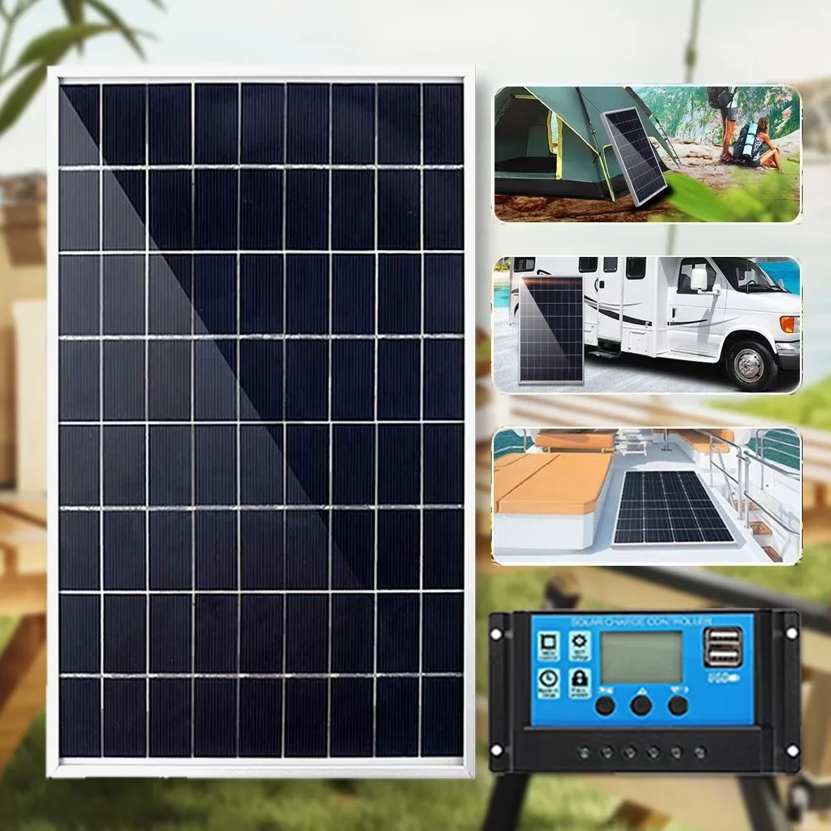 300W Solar Panel Kit 12V Solar Charge Controller Dual USB RV Boat Home Outdoor Off Grid Solar Power System