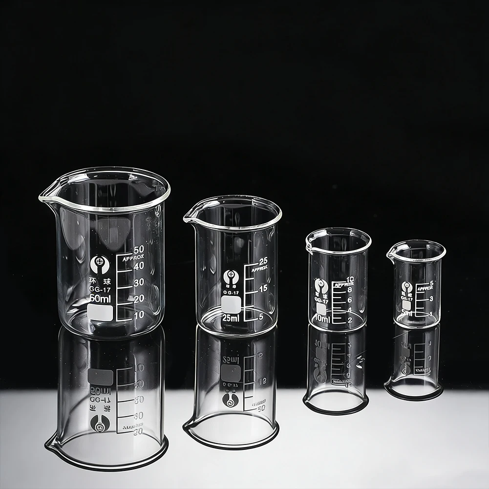 2PCS 5/10/25/50ml Laboratory Chemistry Beakers, Heat-resistant Laboratory Borosilicate Glassware for Chemical Science Research