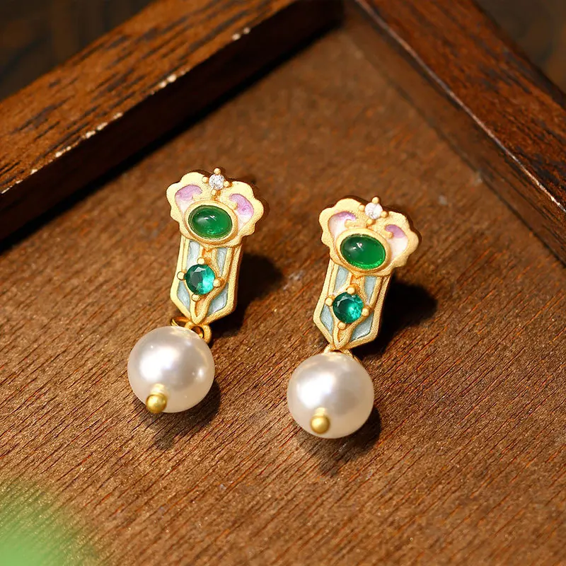

Chinese Classical Style Auspicious Pearl Earrings for Women, Vintage Accessories
