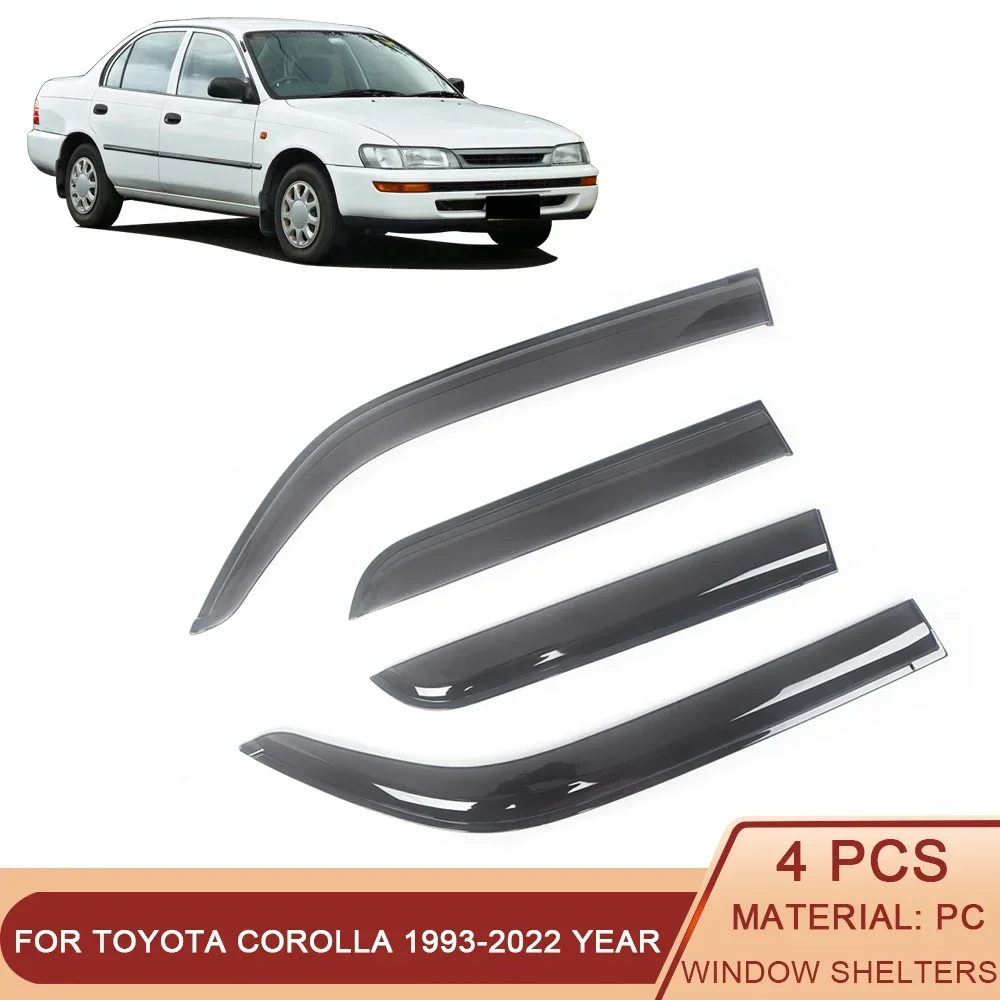 

For Toyota Corolla 1993-2022 Auto Side Window Wind Deflectors Visors Black Rain Guard Door Visor Vent Shade Dark Smoke Ventvisor