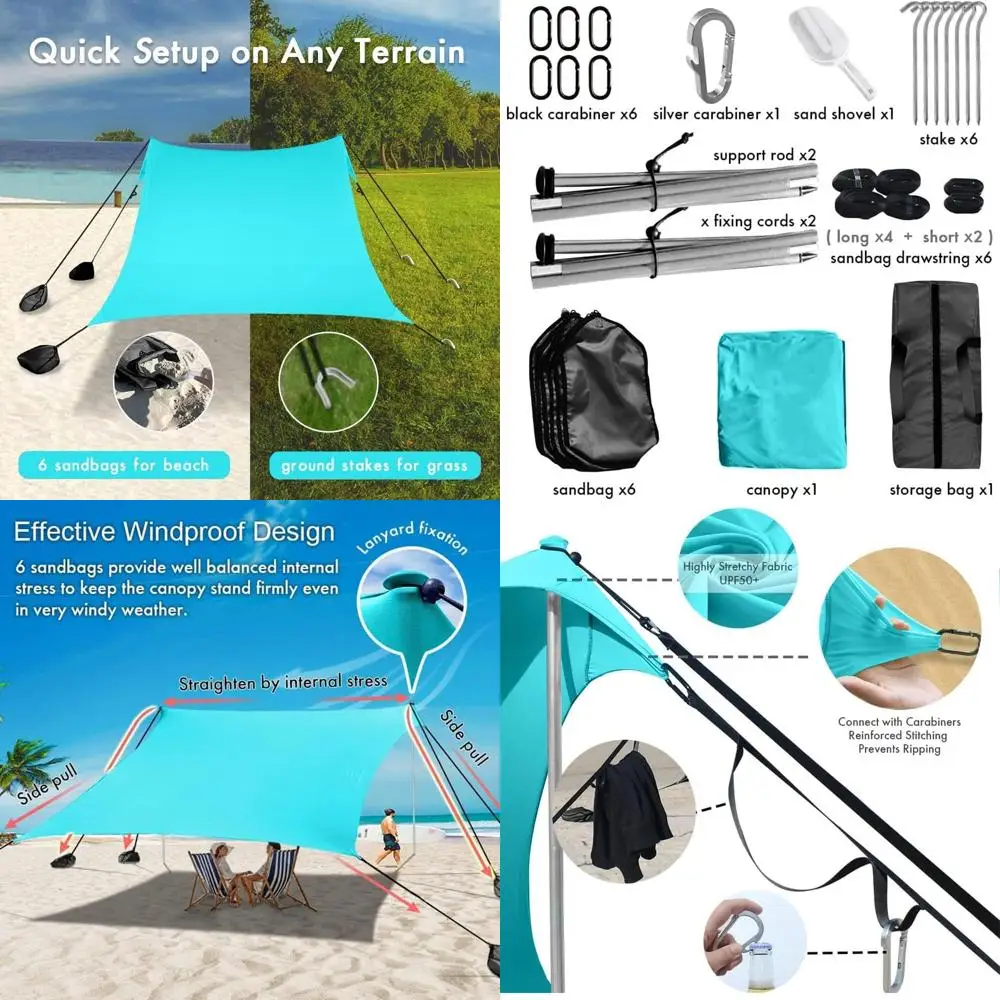 

Windproof Sun Shelter 10x10 FT with UPF50+, Portable Family Tent, 6 Sandbags for Beach, Camping, Outdoors