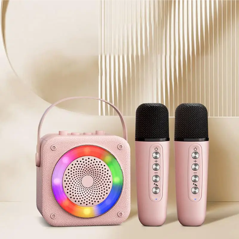 Portable Karaoke Machine RGB Color Light Wireless Karaoke Speaker RGB Lighting Wireless Speaker Microphone Set Wireless Mics For