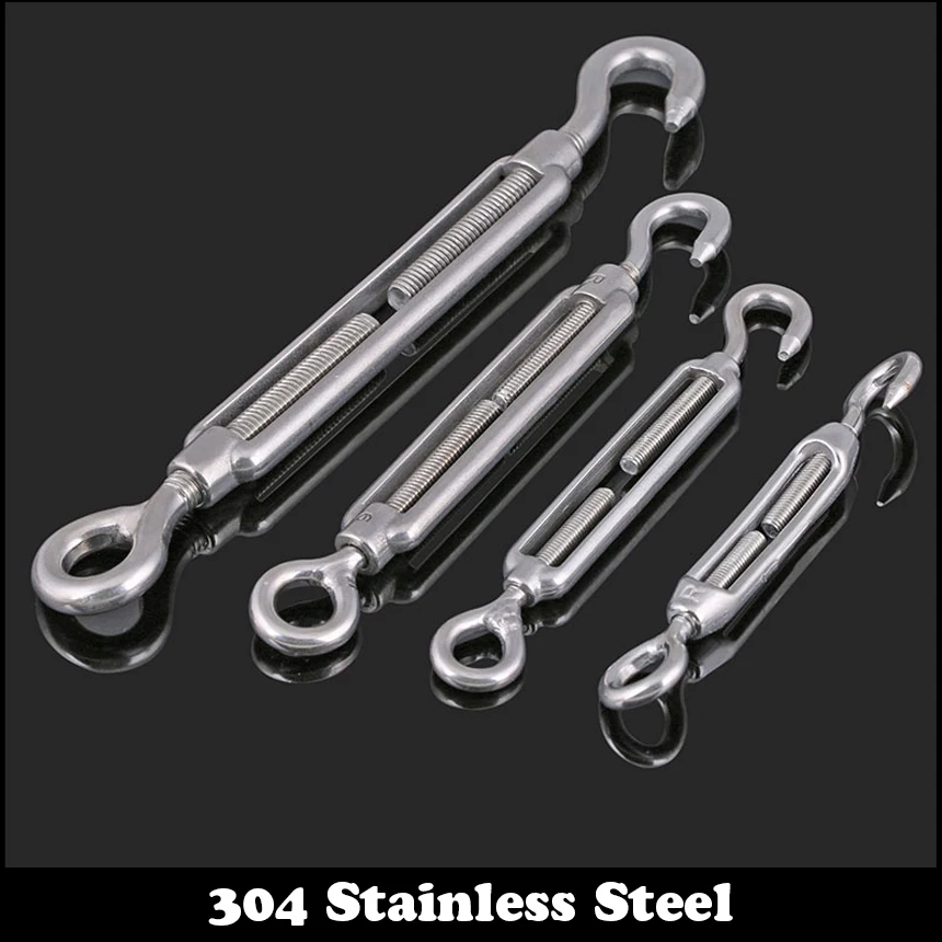 

M10 M12 M14 M16 304 Stainless Steel Chain Ratchet Tie Fasten Tighten Tension Bolt Line Hook To Eye Wire Rope Tension Turnbuckle