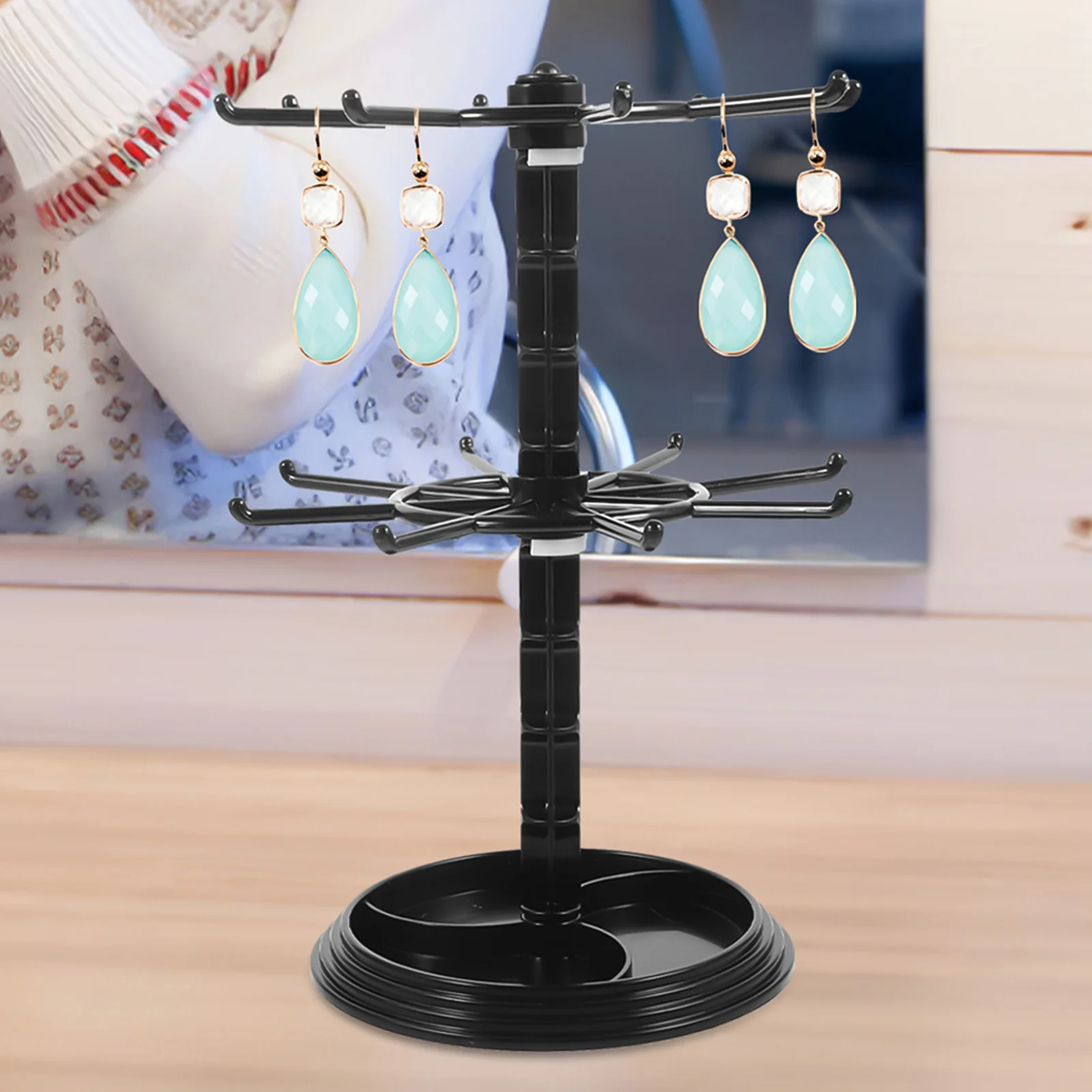 2 Pcs Rotating Display Stand Retail Necklace Organizer Jewelry Showing Bracelet Holder Ring Tray