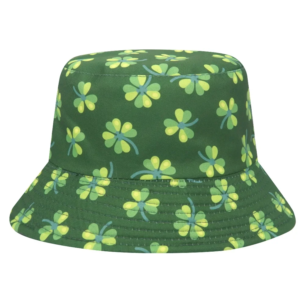 Summer Clover Print Bucket Hats for Women Men Outdoor Sunscreen Panama Female Sunshade Fisherman Hats Lady Sun Hat Reversible