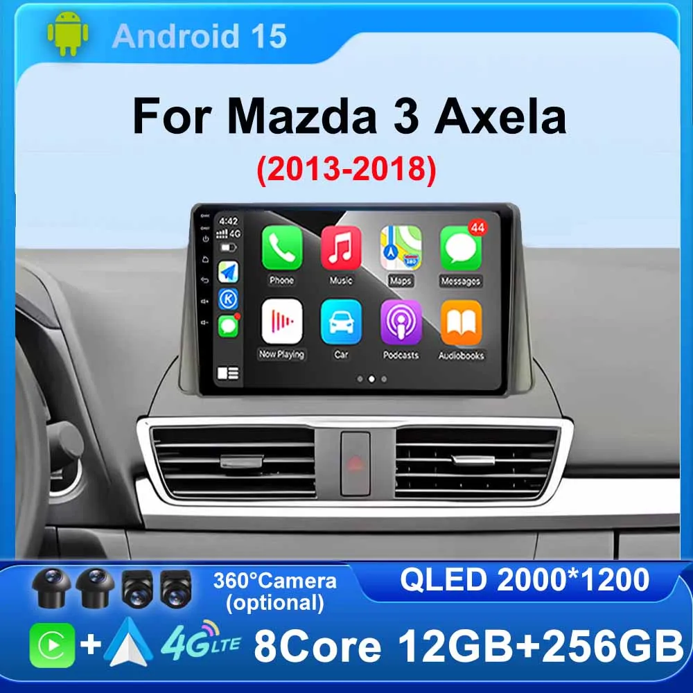 Android15 Carplay Car Radio for Mazda 3 Axela 2013-2018 Navigation GPS Multimedia Player Stereo Bluetooth 4G WIFI Split Screen