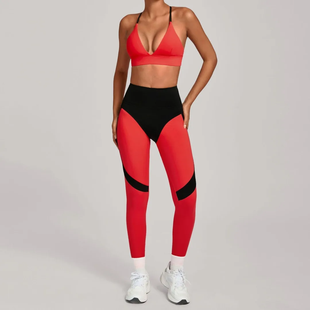 

New Color-Block Back Yoga Suit Tight High-Waist Peach Hip Sports Set Outdoor Running Workout Clothing Gym Fitness Two-Pie