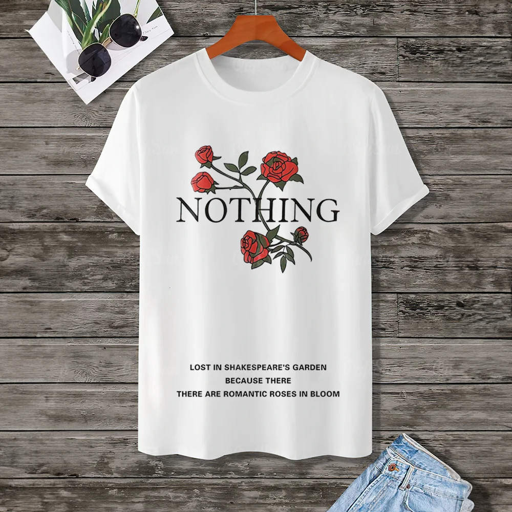 Men's T-Shirt Hot Selling Simple Romantic Rose Pattern Design Top Fashion Short Sleeve T-Shirt Loose And Breathable Men's Wear