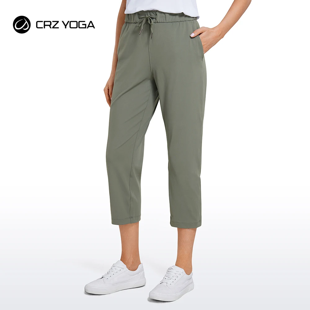 

CRZ YOGA Women's On the Travel Mid Rise Capri Joggers Stretch Casual Pants Crop with Pockets