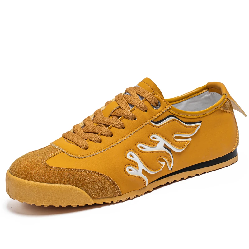 

Men's Retro Khaki Flame Pattern Casual Sneakers Suede Toe Lace-Up Non-Slip Gum Sole Canvas Sports Shoes for Daily Wear