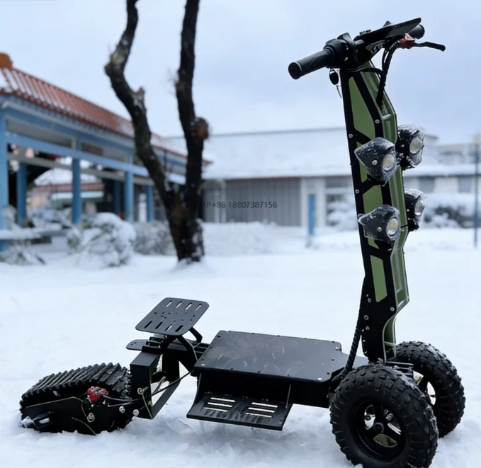 Electric Snow Scooter All Terrain DIY Motor 30km/h Double Sleds Track Folding Ski Snowmobile