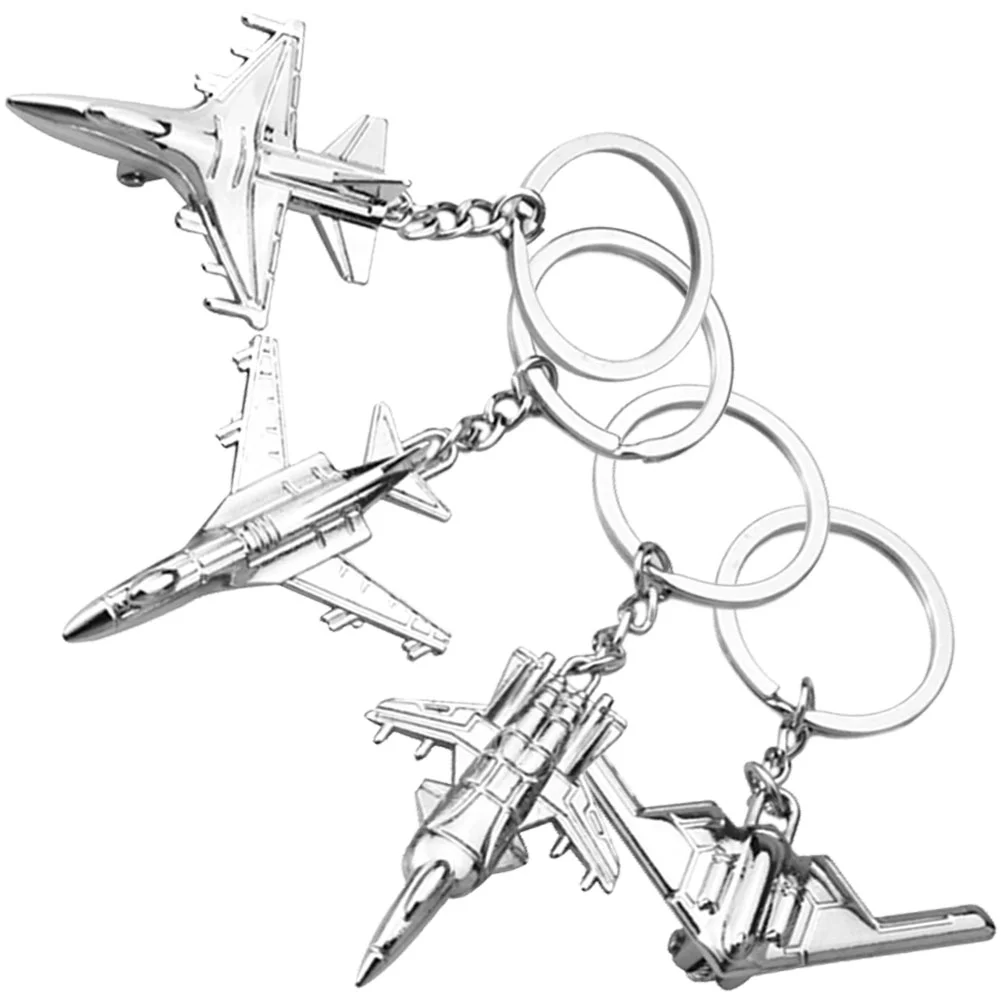 4 Pcs Airplane Keychain Bag Ornament Keyring Warplane Shaped Pendants Alloy Chains Travel Keyrings