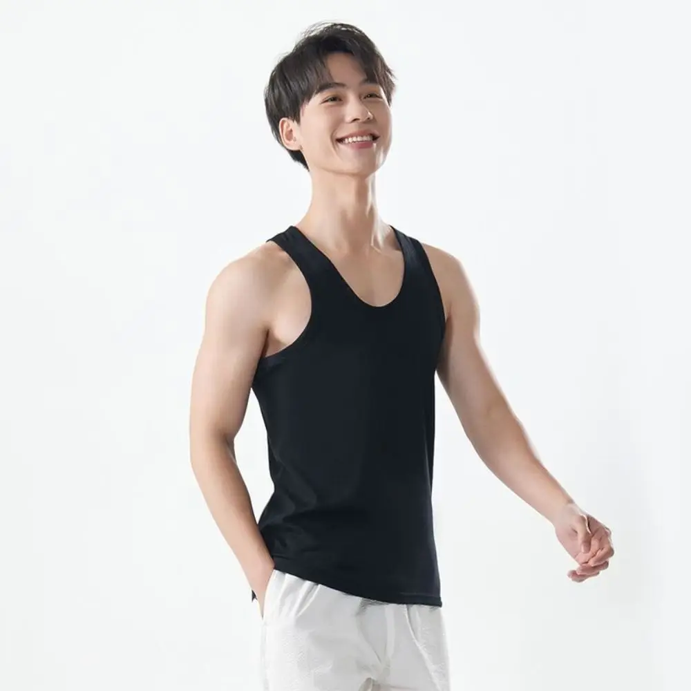 Breathable Sleeveless Men Cotton Vest Round Neck Solid Color Men’s Tank Top Simple Clothing Men Summer Tight Top Sports