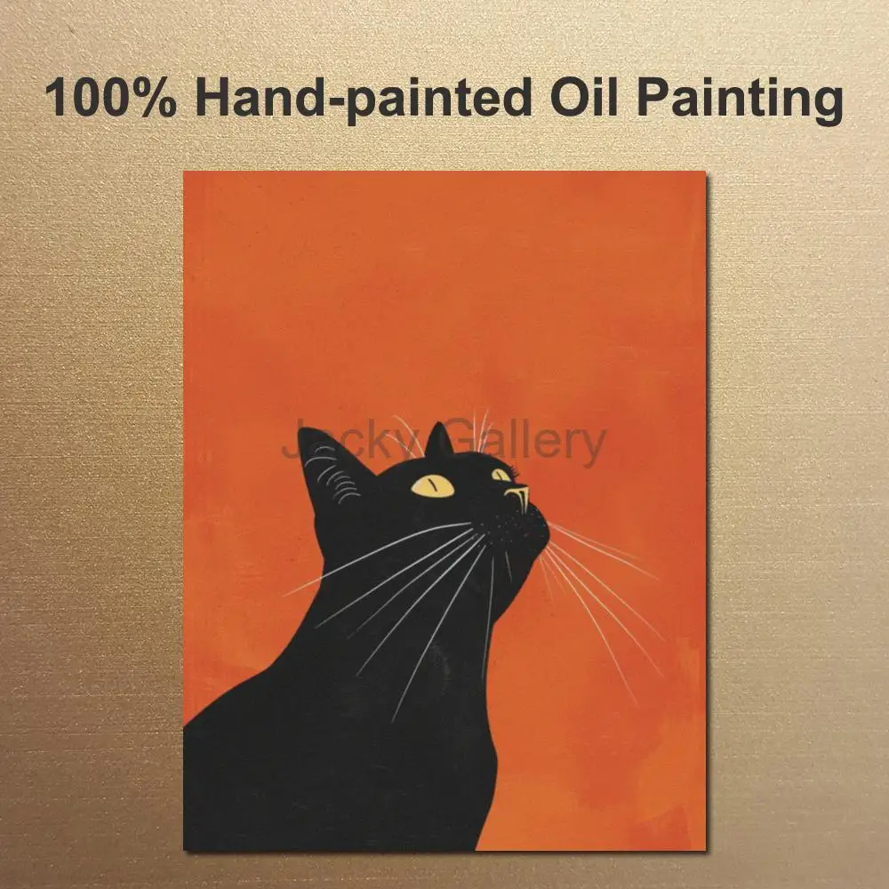 Hand Painted Oil Painting Cat Illustration Moden Abstract Canvas Art Minimalism Animal Artwork for Restaurant Hollway Wall Decor