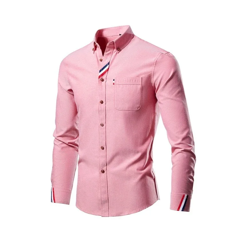 Slim Fit Man's White Shirts Casual Color Blocking Long Sleeve Street Style Tops with Real Breast Pocket Youth Men Stylish Shirts