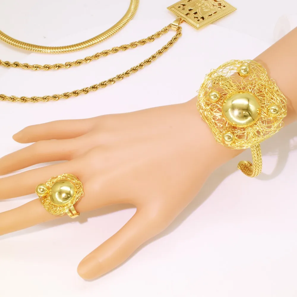 GZJPEI 2025 New Handmade Women Jewelry Set Fashion Statement Big Necklace Bracelet Earring Ring 18K Gold Plated Party Gifts