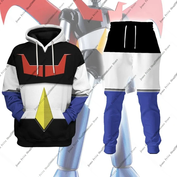 3D Print Hoodies e calças para homens e mulheres, popular Mazinger Z Anime Robô, agasalho, pulôver Cosplay, terno infantil, novo, 2 peças