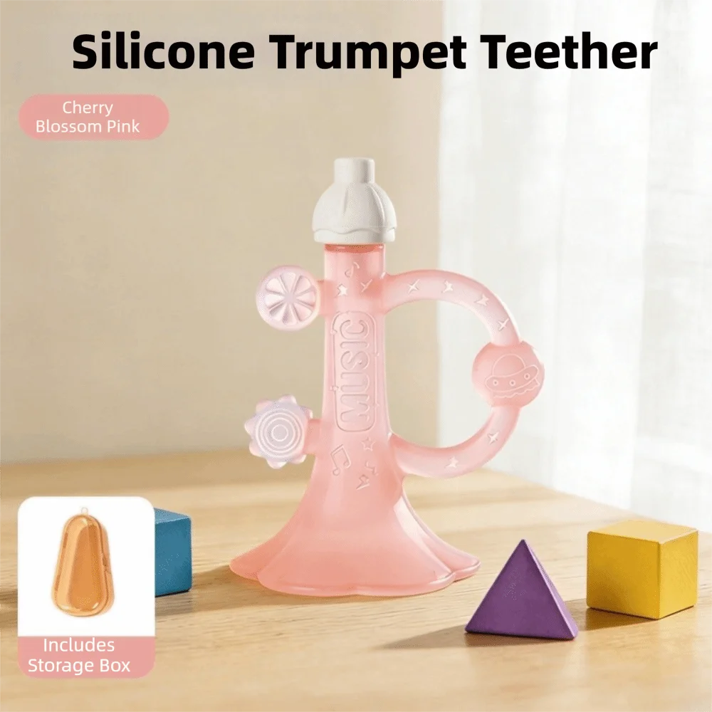 New Food-Grade Silicone Small Horn Teether Ergonomics BPA Free Silicone Chewable Anti-Drop Chew Infant Teething