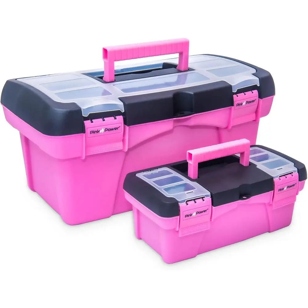 

Pink Tool Box for Women - Sewing, Art & Craft Organizer Small & Large Plastic Tool Box with Handle - Pink Toolbox Sewing Tool St