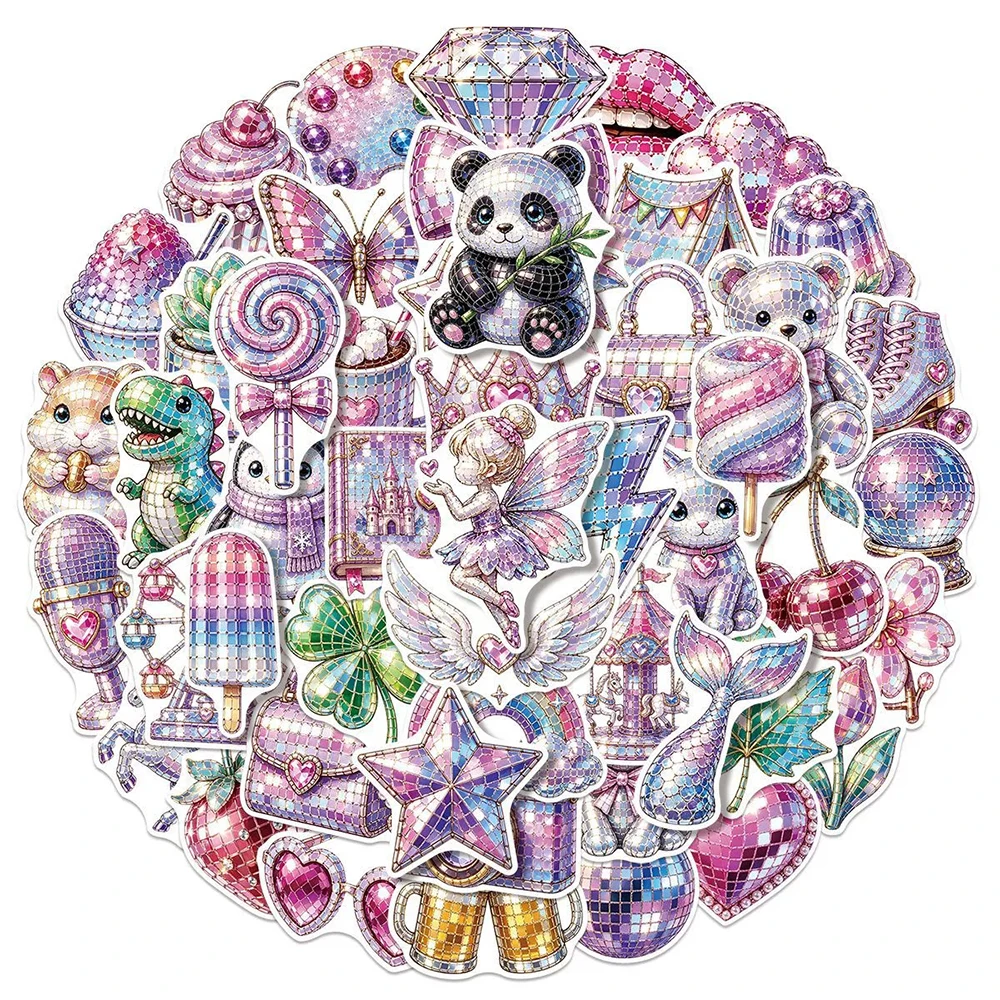 10/30/50pcs Vintage Shiny Disco Style Aesthetic Stickers Cute Colorful Graffiti Sticker DIY Lapto Water Bottle Phone Decals Toy