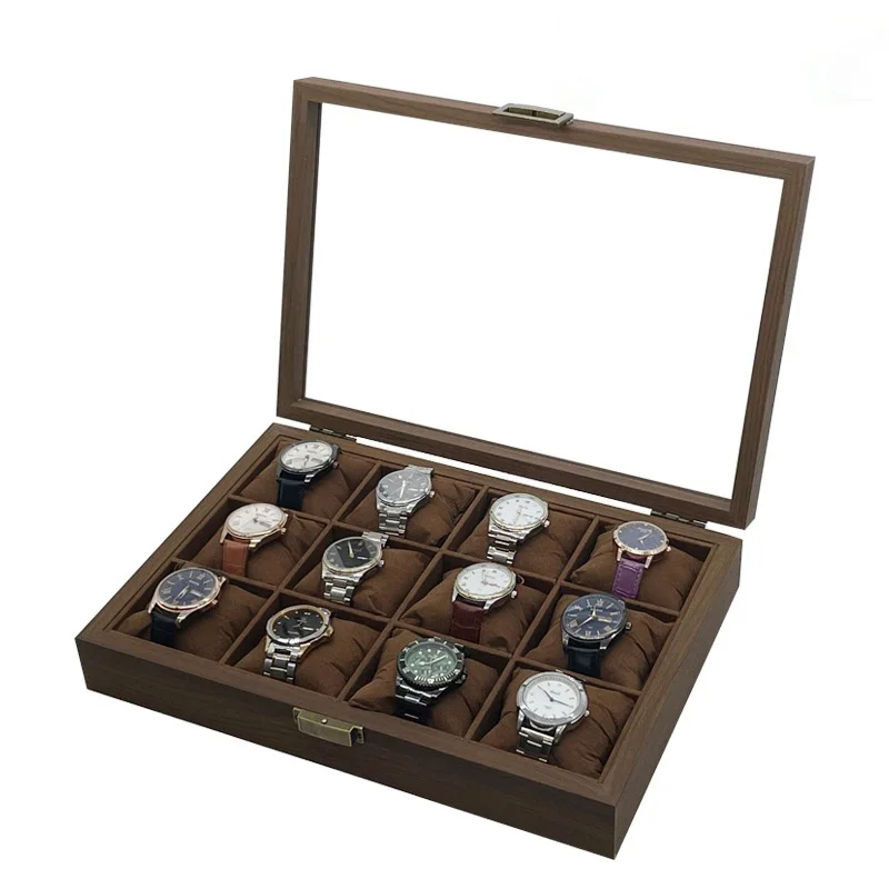 1pc retro style black walnut wooden watch storage box transparent display box can store 12 watches family collection birthday ho