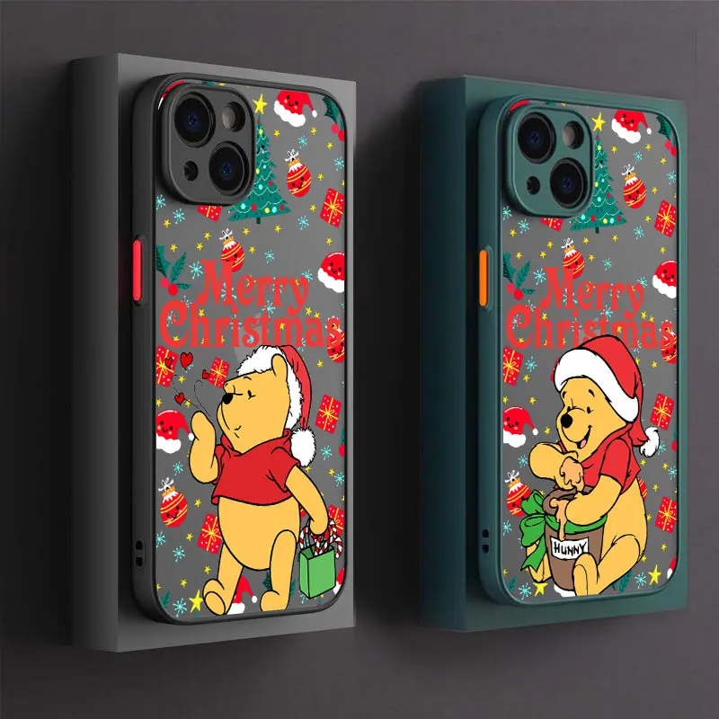 

Phone Case For iPhone 14 15 16 17 Pro Cover For iPhone 17 Air 11 13 Pro Max 12 16e Plus Translucent Funda Winnie Bear Christmas