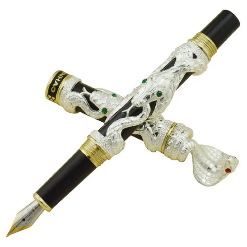 

A+ Jinhao Snake Vintage Fountain Pen Silver Cobra 3D Pattern Collection Pen M Nib