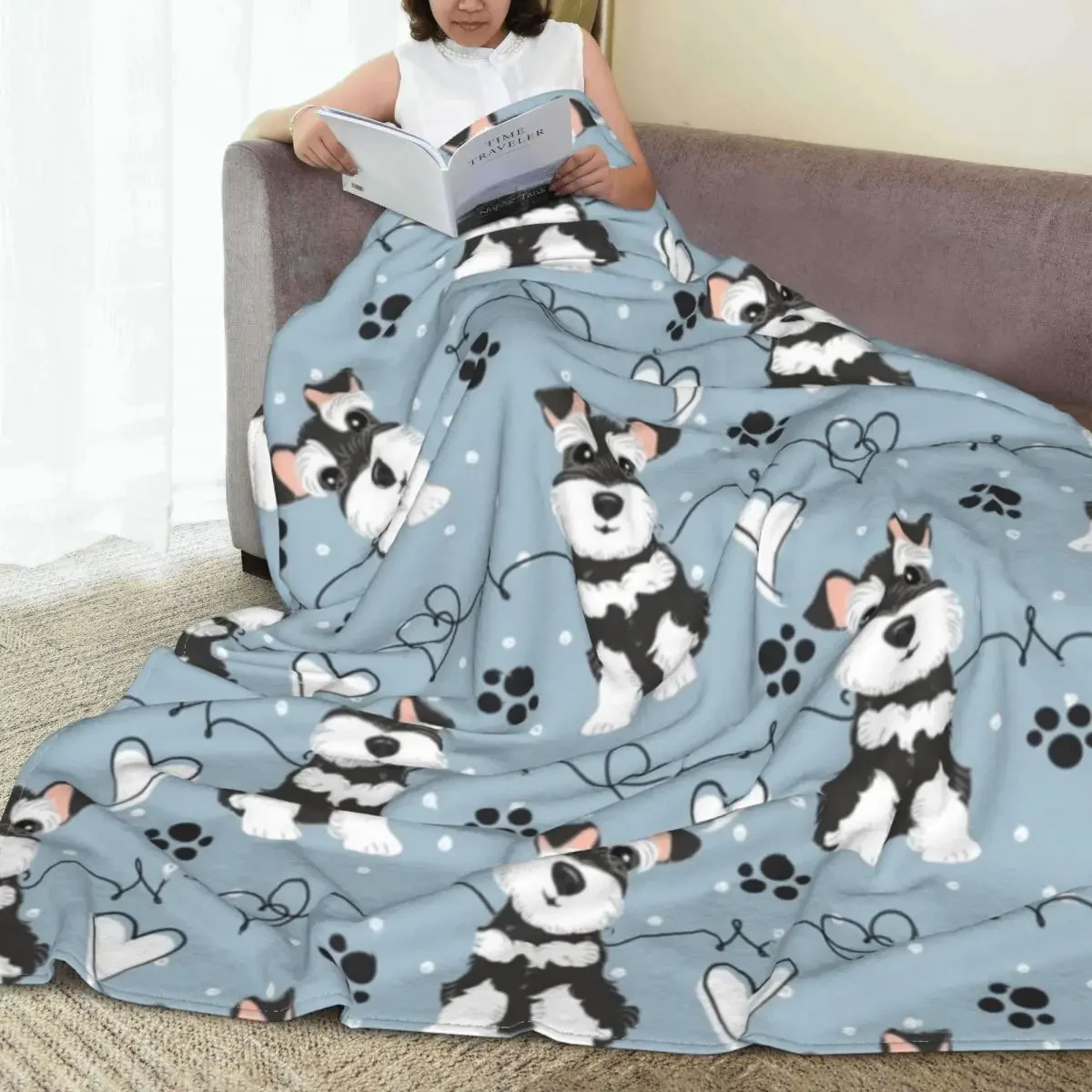 Manta cálida y acogedora con diseño de Schnauzer en miniatura blanco y negro, bonito regalo para amantes de los perros, funda para sofá y silla