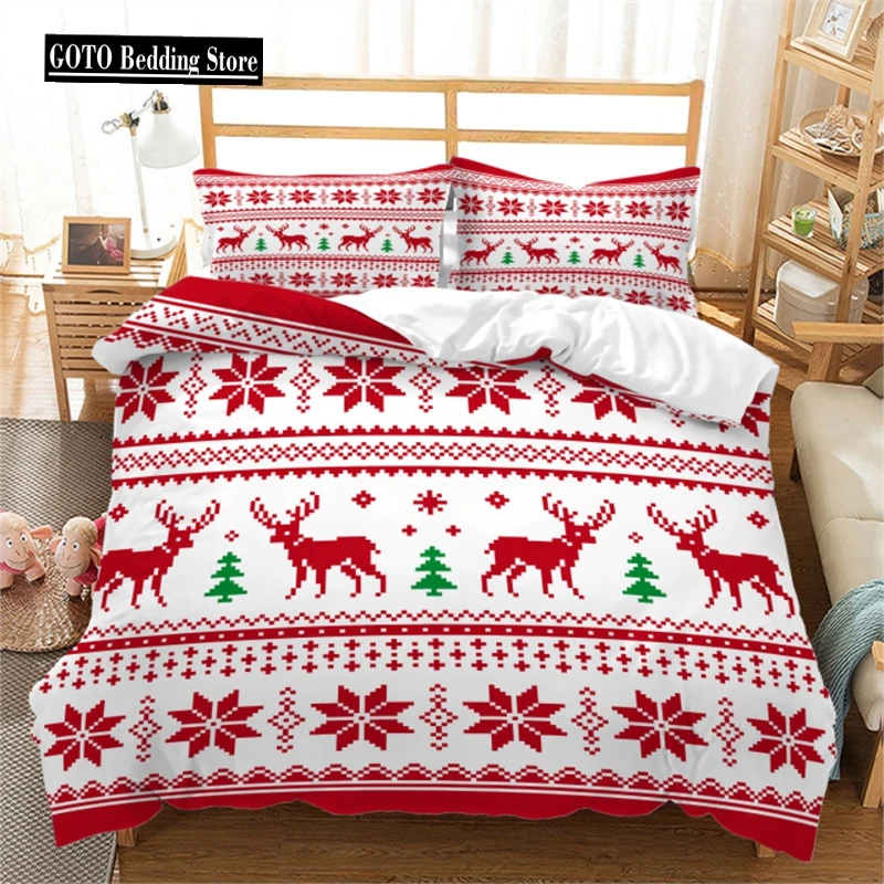 

Christmas Duvet Cover Sets with Red White Snowflake Holiday Style Christmas Xmas Design for Christmas Bedroom Decoration Women