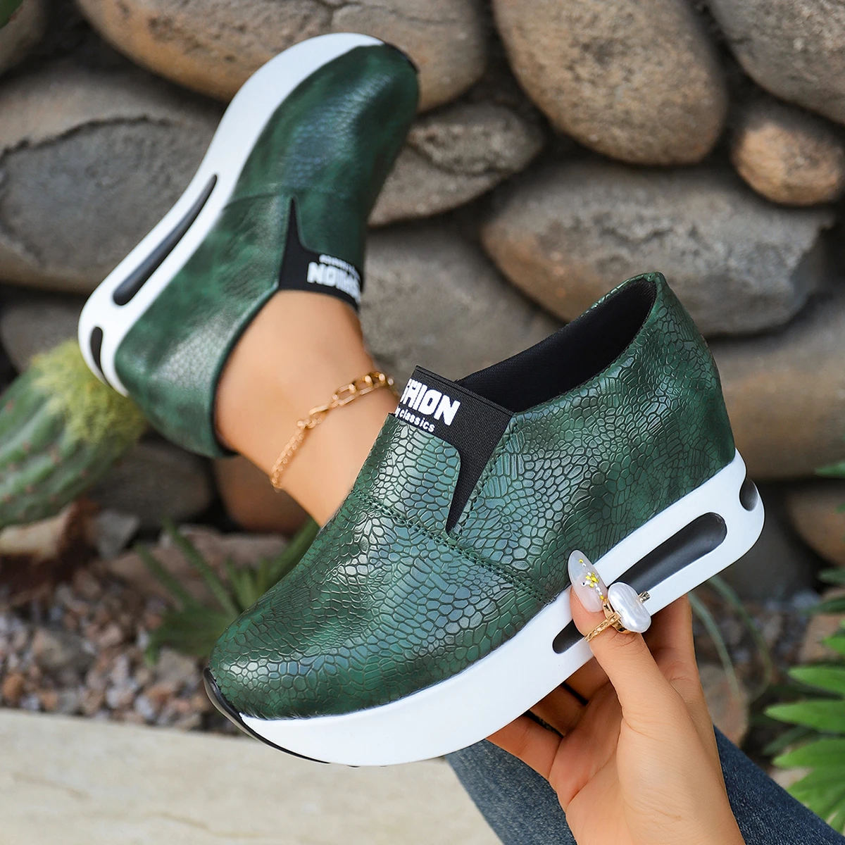 أحذية رياضية نسائية لربيع الخريف أحذية مشي امرأة الارتفاع أحذية مريحة خفيفة الوزن أسافين الانزلاق على منصة أحذية رياضية النساء #4