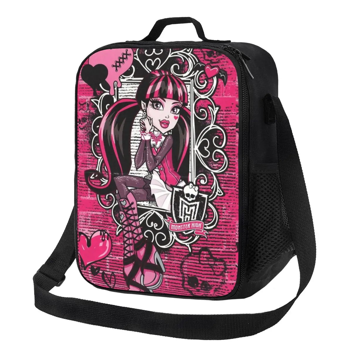 Draculaura Heart Lunch Bag Monster High Cartoon Travel Lunch Box For Men Fashion Print Tote Food Bags Oxford Cooler Bag