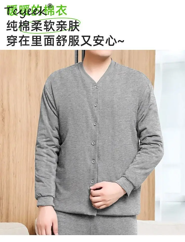 Tcyeek 100% سترة مبطنة بالحرير التوت ، معطف دافئ سميك طويل من ألياف الحرير ، رجال في منتصف العمر شتاء جديد C418100JD #5