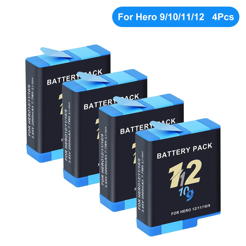 Jollmono Battery For GoPro Hero 12 11 10 9 2000 mAh Battery 3 Ways Fast Charger Box TF Card Storage For GoPro Hero Accessories
