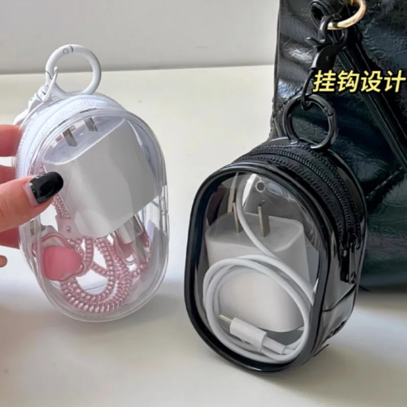 Mini bolsa de almacenamiento portátil transparente con cremallera para cargadores de auriculares, muñeca de dibujos animados, caja misteriosa para niños, bolsa de regalo organizadora para niños