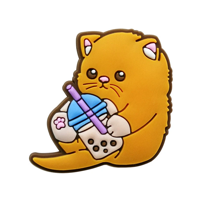 Milk Tea Cat Shoe Charms Pin for Crocs Accessories Charms Clogs Bubble Slides Sandals PVC Shoe Decorations Kids Party Gift