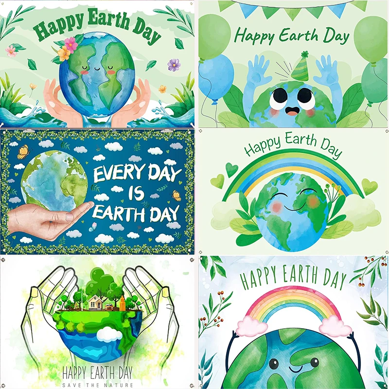 Toile de fond Happy Earth Day, bannière de protection de l'environnement, décor de fête, voyage du 22 avril, photographie extérieure et intérieure