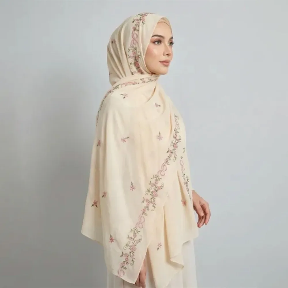 

Sweet Sunscreen Floral Headscarf Long Cotton Hijab Scarf Veil Solid Color Head Wrap Gift